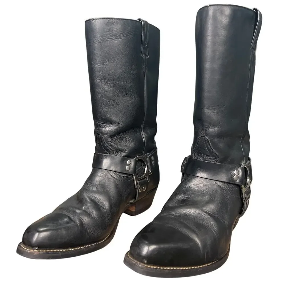 Boulet Men's Black Leather Wide Harness Biker Boots Size 10 E